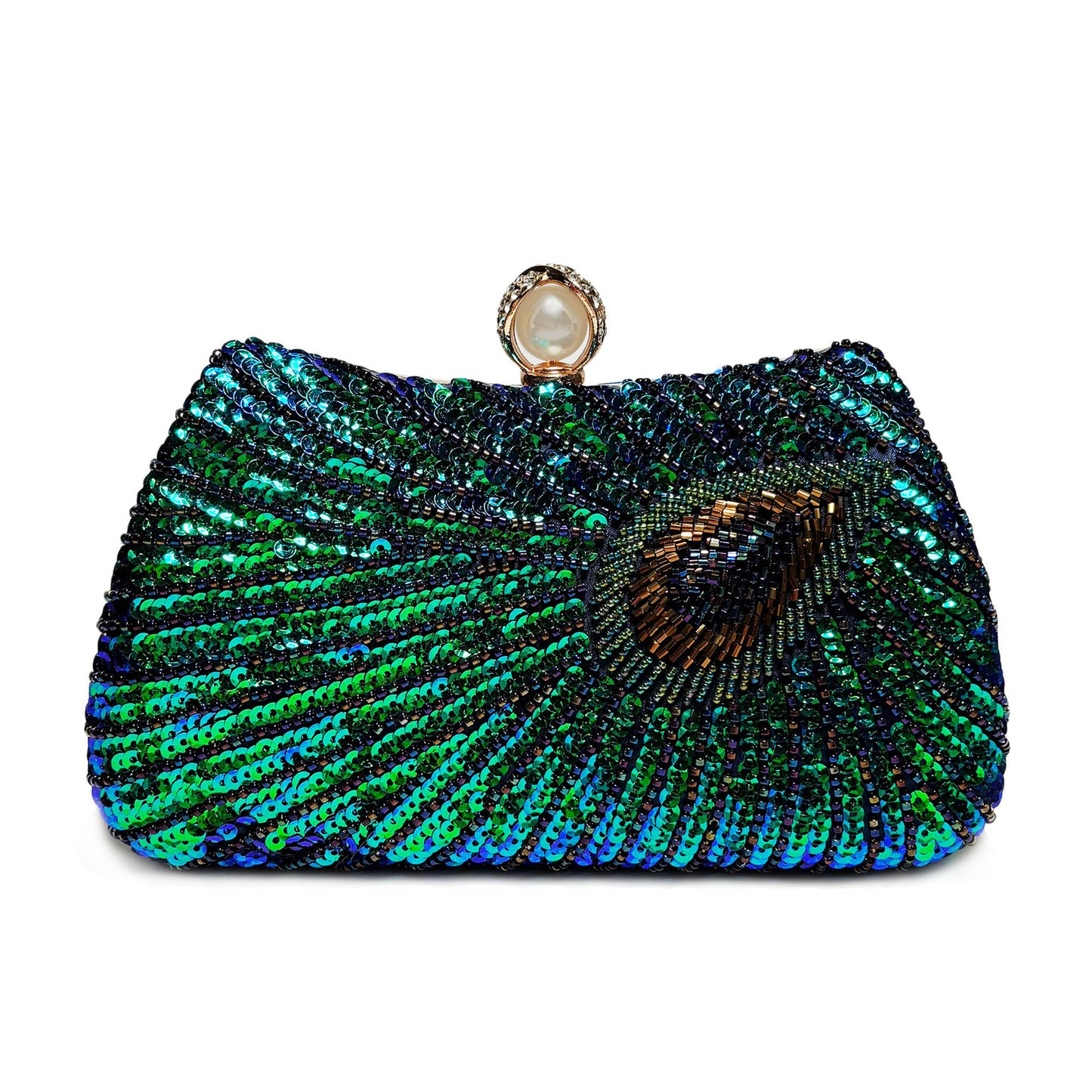 Beaded Peacock Feather Large Pearl Rhinestone Large Capacity Crossbody Shoulder Bag