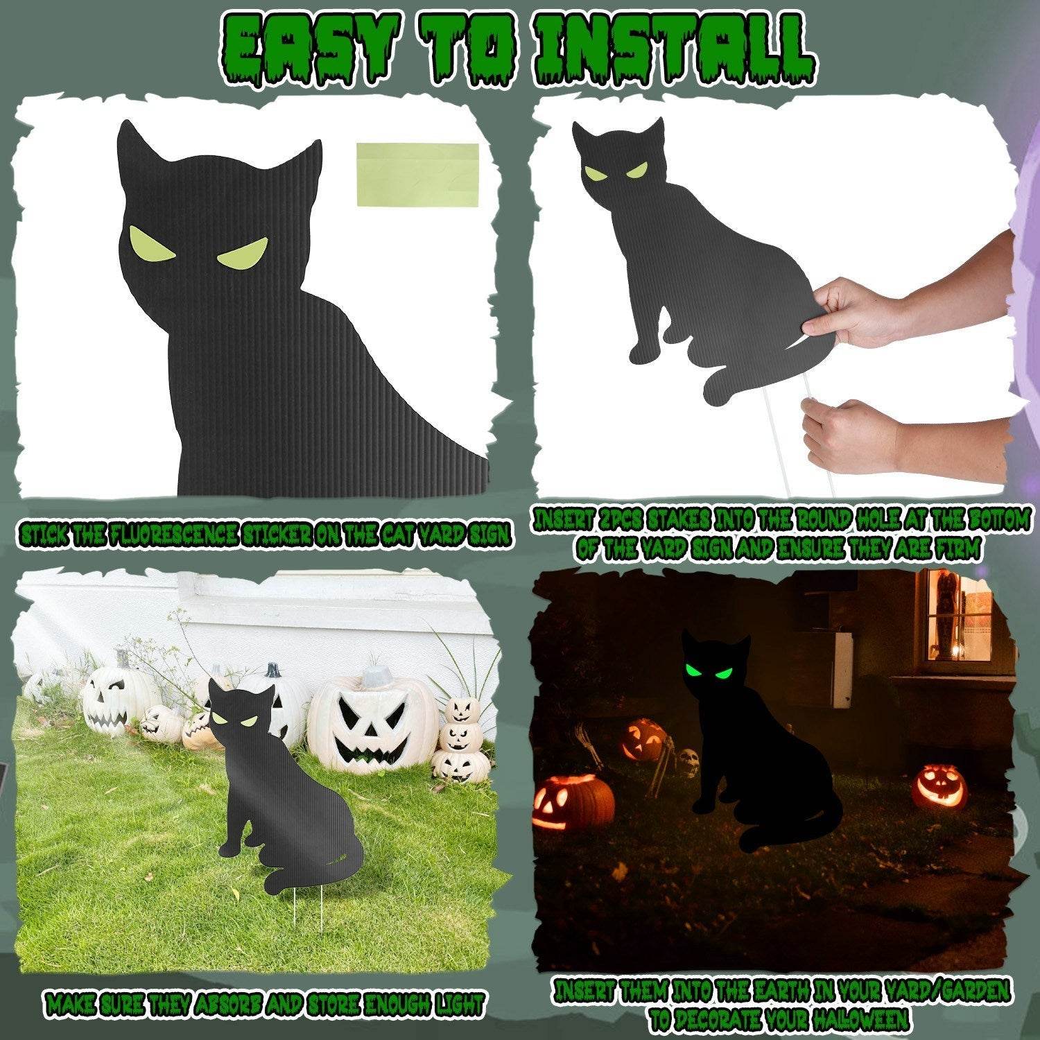 6Pcs Skull Or 6Pcs Tomb Or 5Pcs Black Cat Halloween Yard Sign Decorations Glow In The Dark For Haunted House Garden Yard And Scary Theme Party - Velora