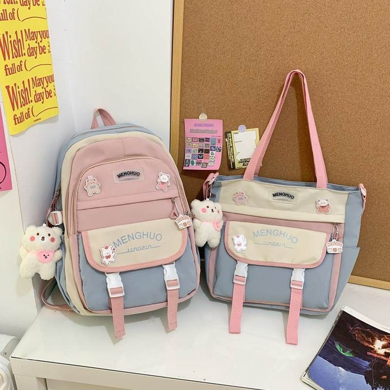 2pcs Large Capacity School College Girls Backpack Shoulder Bag - Velora