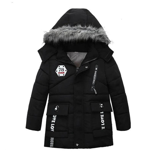 Fashion Boys Thicken Letter Print Hooded Cotton Jacket - Velora