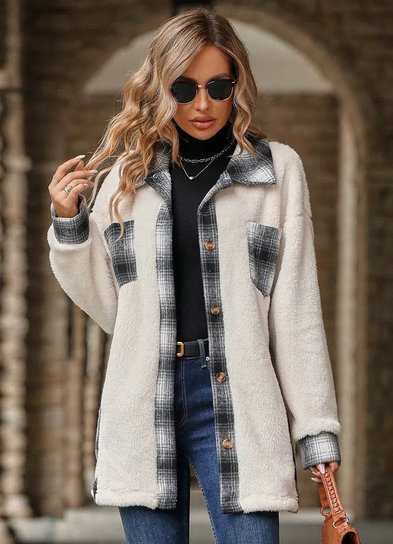 Plaid Woolen Coat Fashion Lapel Single-breasted Mid-length Coat Women's Clothing - Velora