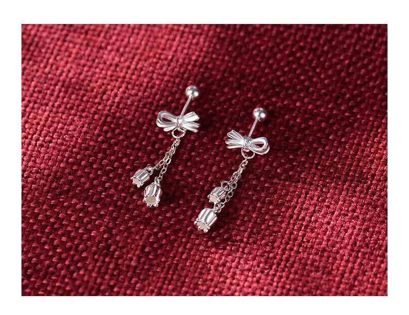 Silver Drop Earrings Tassel Bone Stud Earrings - Velora