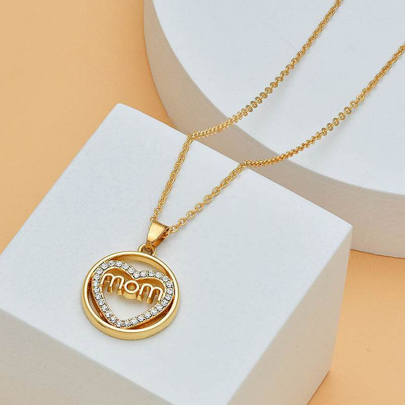 Mother's Day Mom Heart Shape With Diamond Letter Necklace For Women Fine Jewelry Women Accessories Fashion Jewelry - Velora