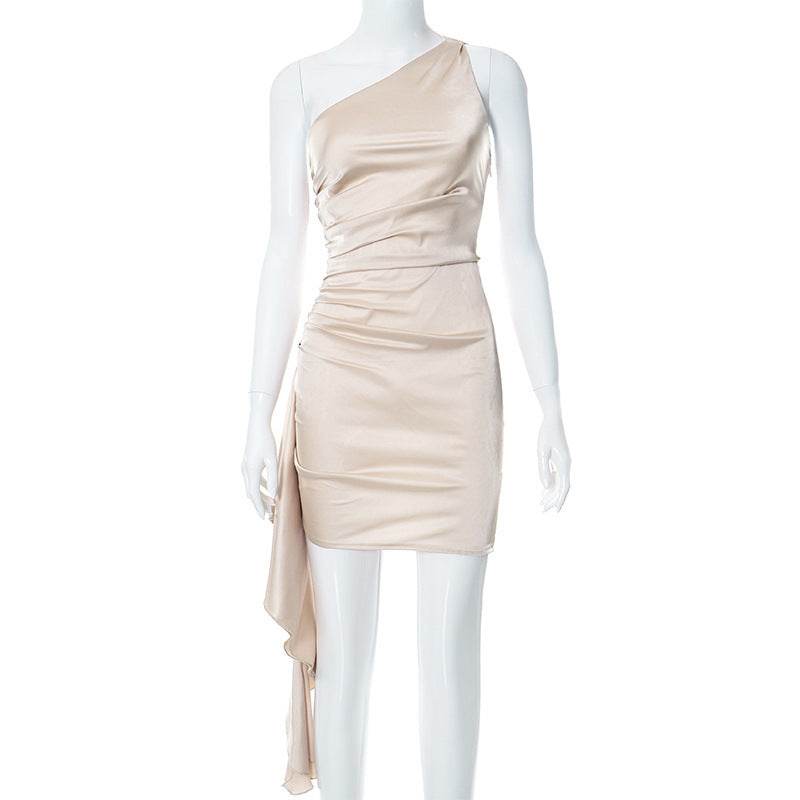 One-shoulder Sleeveless Mini Dress Sexy Slim Backless Skirt Party Wedding Dresses Womens Clothing - Velora