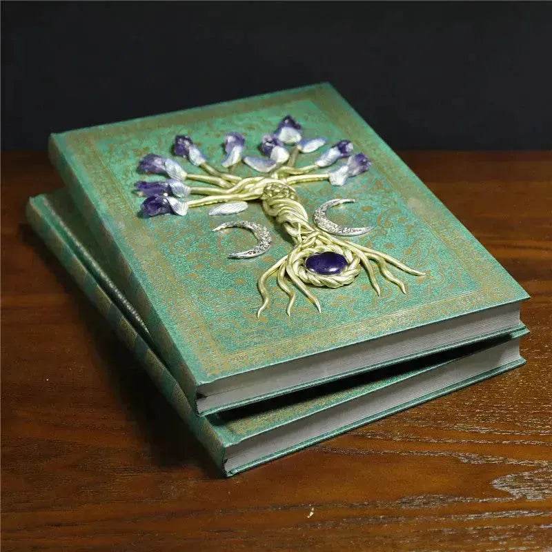 Simple Lucky Tree Pattern Personalized Creative Inlaid Natural Crystal Gem Journal Hard cover Note book - Velora