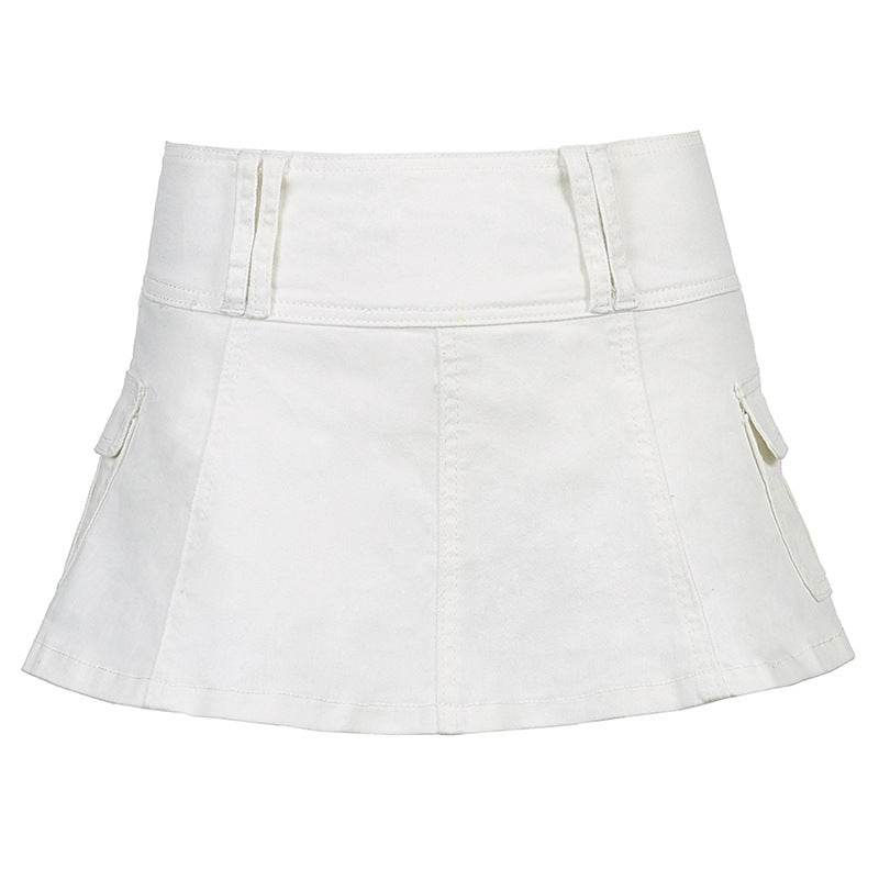 Solid White Black Denim Fashion Mini Skirt - Velora