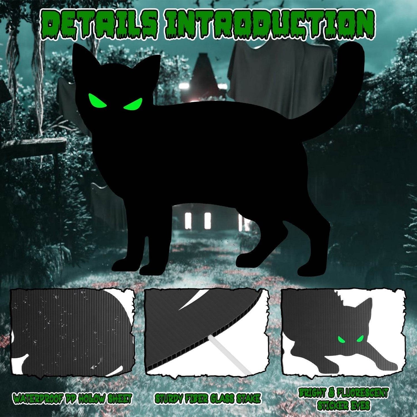 6Pcs Skull Or 6Pcs Tomb Or 5Pcs Black Cat Halloween Yard Sign Decorations Glow In The Dark For Haunted House Garden Yard And Scary Theme Party - Velora