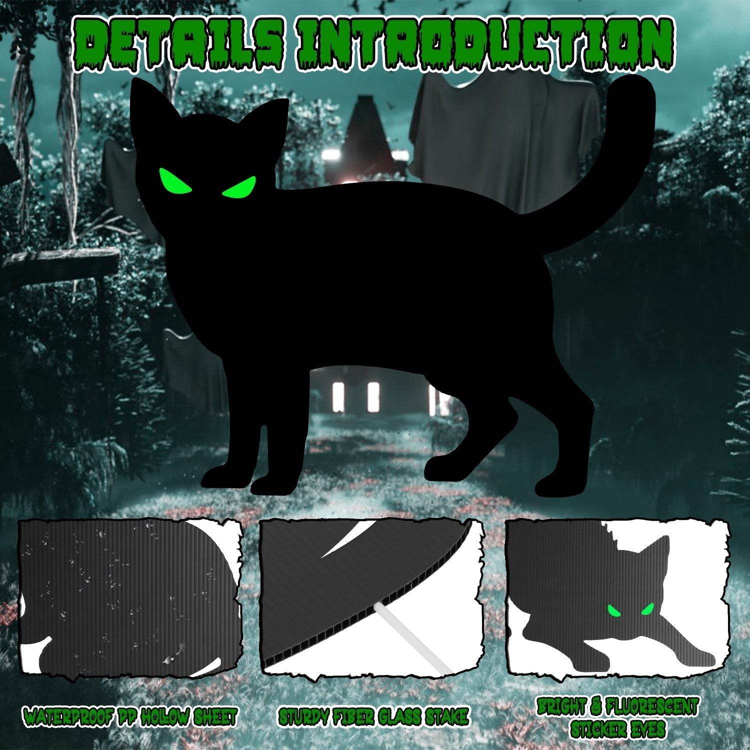 6Pcs Skull Or 6Pcs Tomb Or 5Pcs Black Cat Halloween Yard Sign Decorations Glow In The Dark For Haunted House Garden Yard And Scary Theme Party - Velora