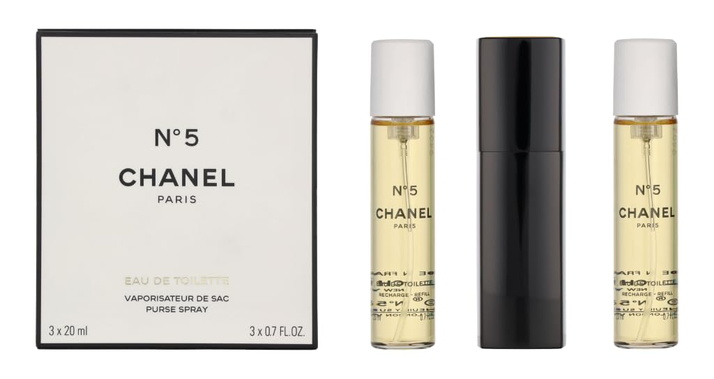 No. 5 by Chanel for Women Set (Eau De Toilette Spray 0.7 Ounce Two Eau De Toilette Refills 0.7 Ounce Each)