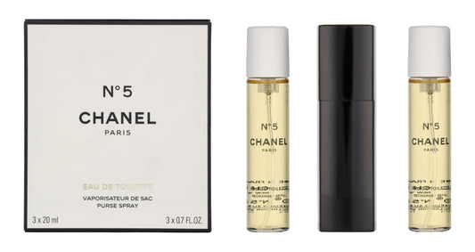 No. 5 by Chanel for Women Set (Eau De Toilette Spray 0.7 Ounce Two Eau De Toilette Refills 0.7 Ounce Each)