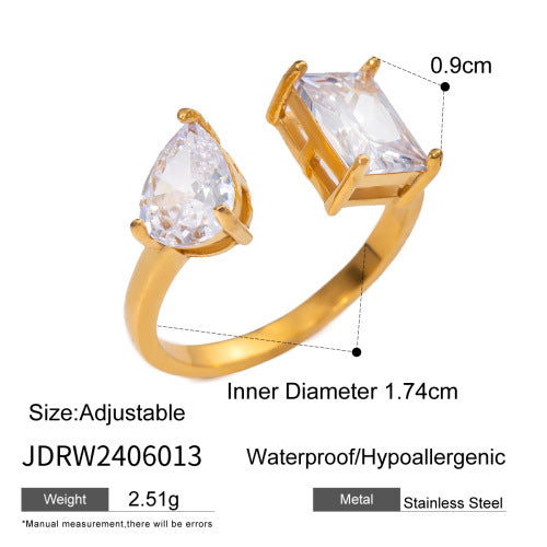 18K Gold Stainless Steel Open-end Zircon Ring High-grade Ins