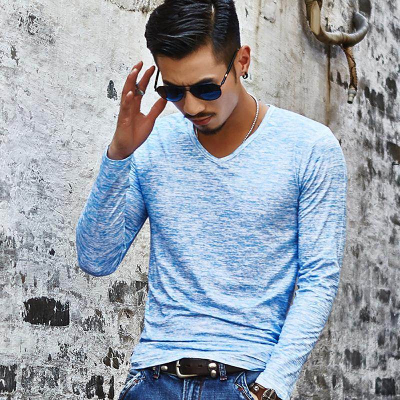Long Sleeve T-Shirt Men Spring Autumn Fashion Round-Neck Slim Fit T-Shirt - Velora