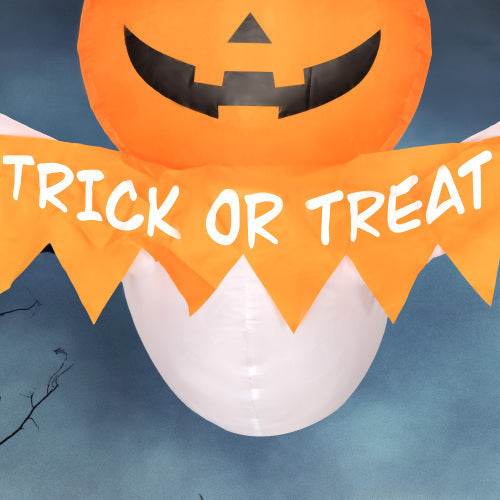 Outsunny 3.4ft Halloween Inflatables Window Sticker Ghost With Orange Face, Blow Up Halloween Decorations Outdoor LED Yard Display, Waterproof - Velora