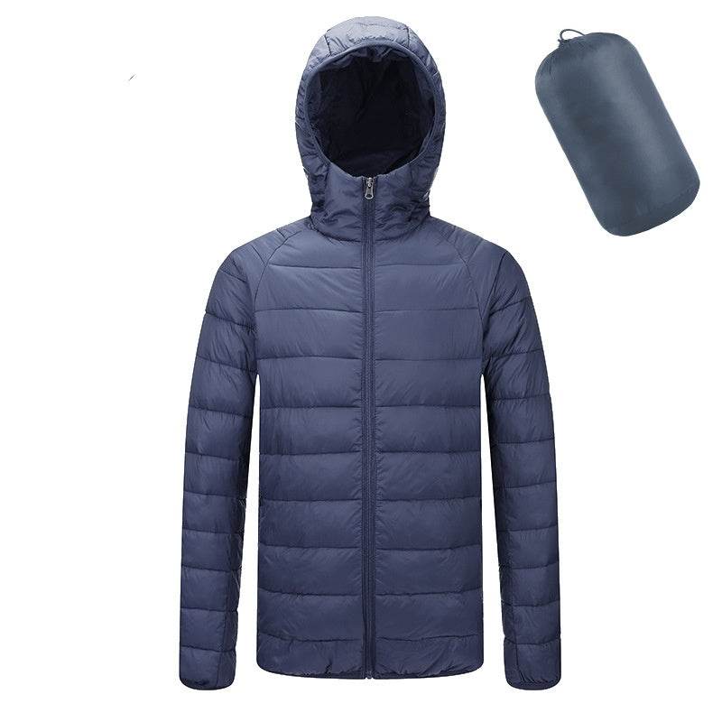 Men's Lightweight Hooded Coat Winter Warm Solid Color Zipper Jacket Fashion Portable Outerwear Top Clothing - Velora