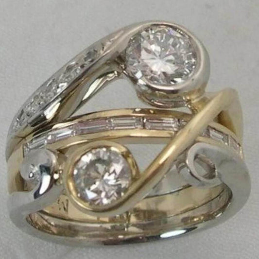 Bohemian Retro Exaggerated Inlaid Diamond Two-color Ring - Velora