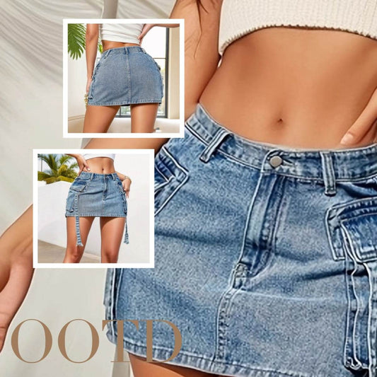 Women's Fashion Y2k Denim Mini Skirt Low Rise Cargo Pencil Short Jeans skirt Vintage Girls Party Skirt Female Club Streetwear - Velora