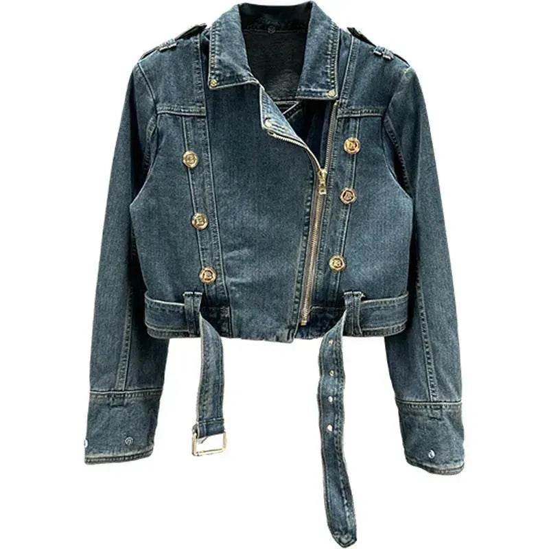 Long sleeved Short Denim Coat Women's Denim Jeans Cropped Jacket - Velora