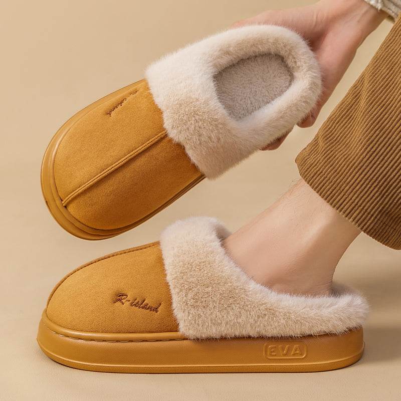 New Winter Cosy Warm Couple Style Concise Fluffy Slippers Women Men Non-slip Soft Slides Indoor Mule Ladies' Home Cotton Shoes - Velora