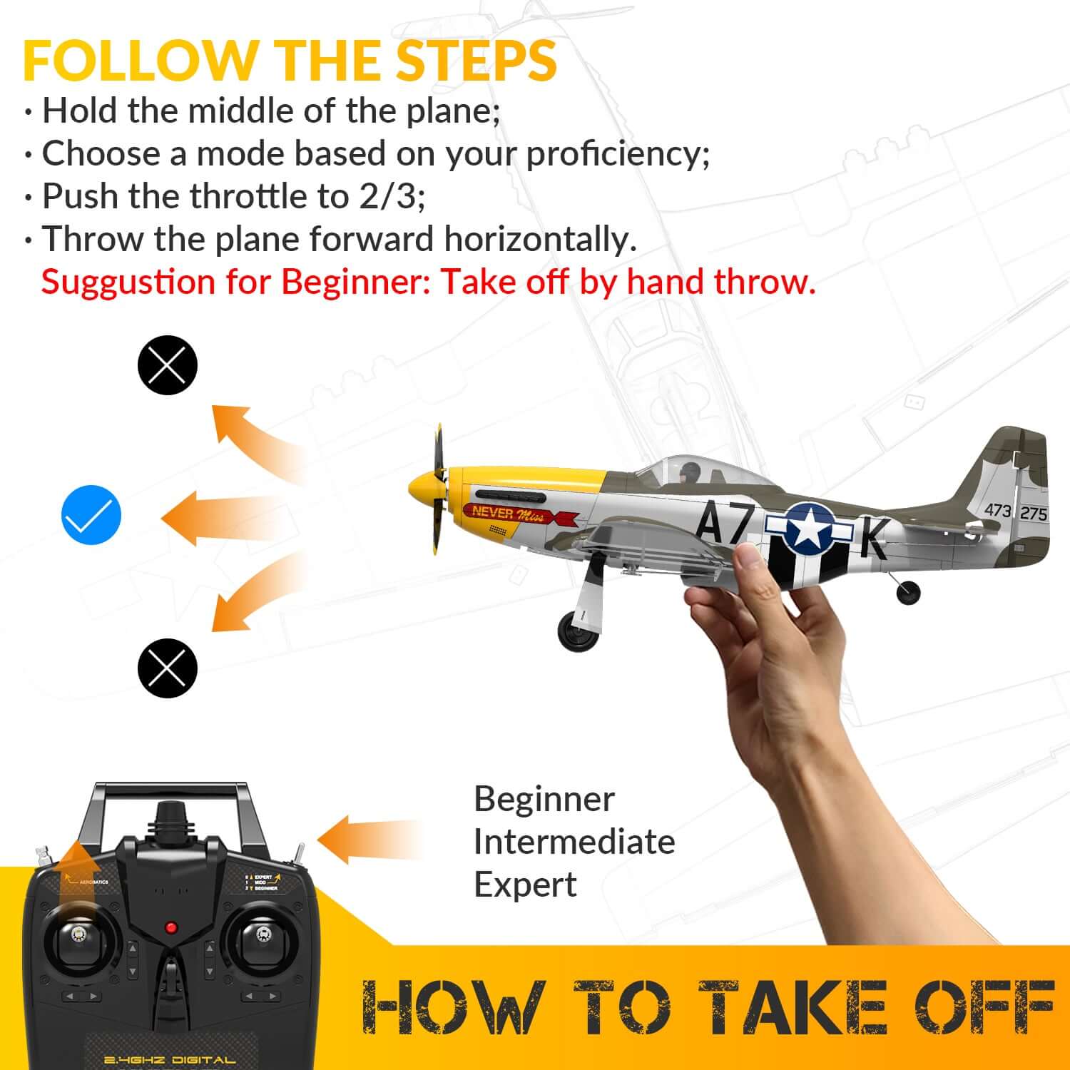 P51D RC Airplane with Mode 1 Transmitter | 4-Channel Brushless & XPilot Stabilizer - Velora Luxury Fashion