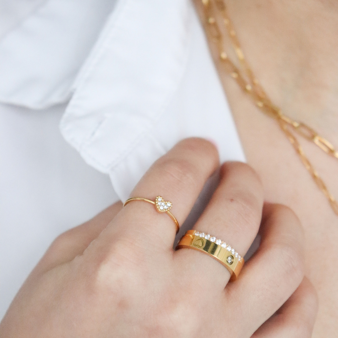 Sparkling Heart Adjustable Ring