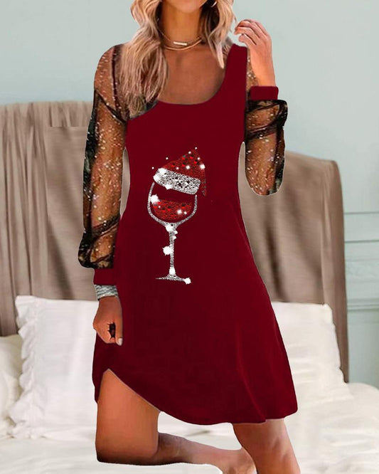 Women's Cocktail Dress Wine Glass Print Polyester - Velora