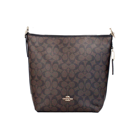 Coach Val Signature Brown Black Leather Duffle Shoulder Crossbody