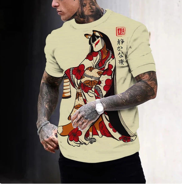 3D Printed Ukiyo-e T-shirt Men's Round Neck Short Sleeve