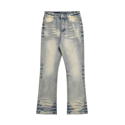 Distressed Scratches Denim Straight-leg Pants Men Jeans - Velora