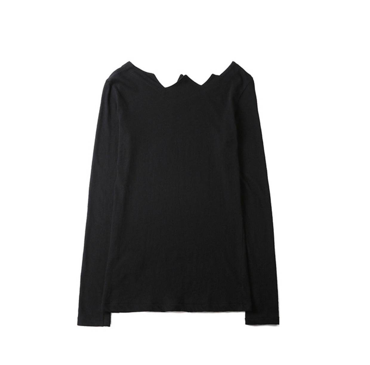 Long Sleeve Top Serrated Irregular Collar Base - Velora