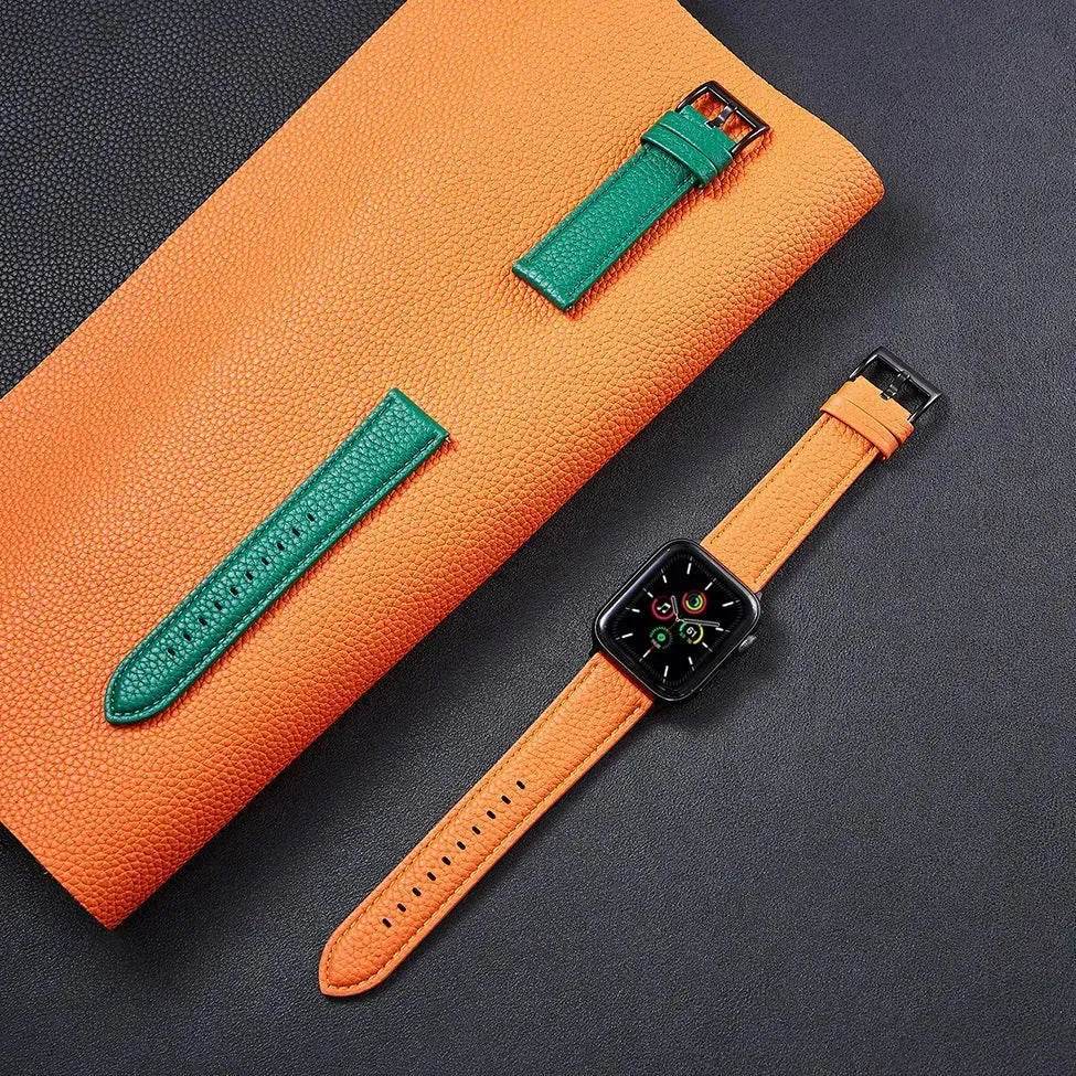 Suitable For Iwatch SE Strap Lychee Pattern Oil Wax Leather Strap New Silicone Leather Strap - Velora