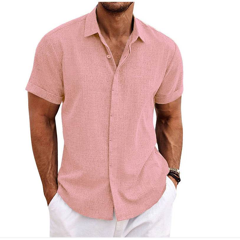 Men's Solid Color Loose Linen Short-sleeved shirt - Velora