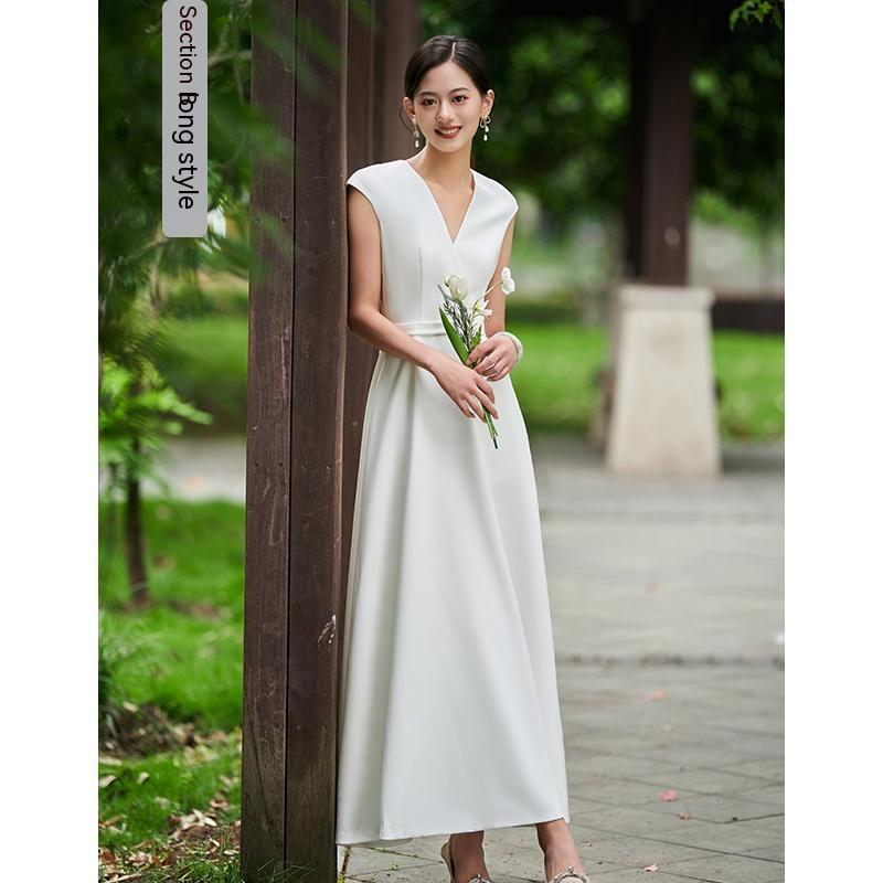 White Bridesmaid Dress Senior Dress Daily Style Formal Dress