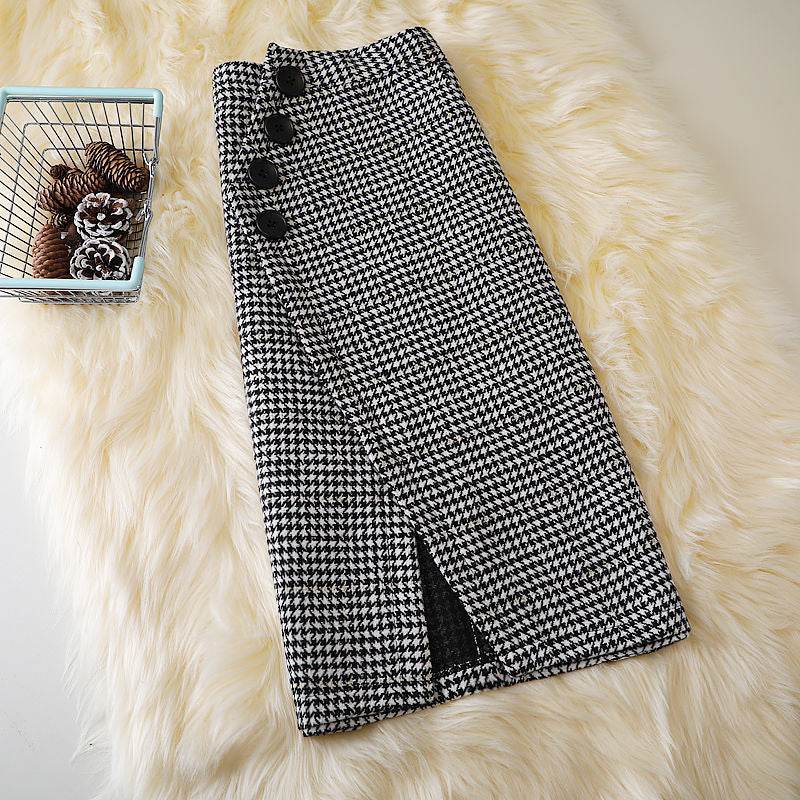Elegant Women's professional formal business office work Slit Houndstooth pencil Midi Skirt - Velora