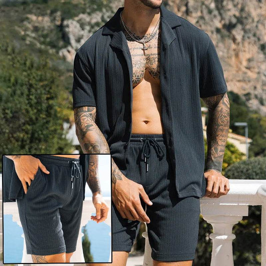 Men's Two Piece Set Short Sleeve Lapel Button Shirts And Shorts Beach Style Suits Men Summer Fashion Clothing Streetwear - Velora