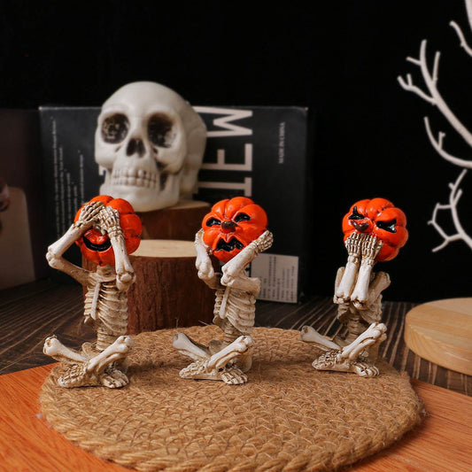 Pumpkin Head Skull Doll Ornaments Home Halloween Layout Props - Velora
