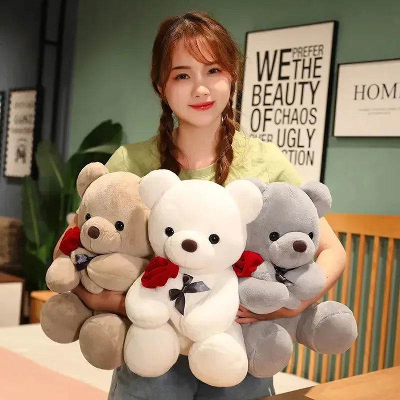 New Lovely Hug Roses Teddy Bear Stuffed Soft Animal Dolls Nice Birthday Gift Girlfriend Valentine's Day - Velora