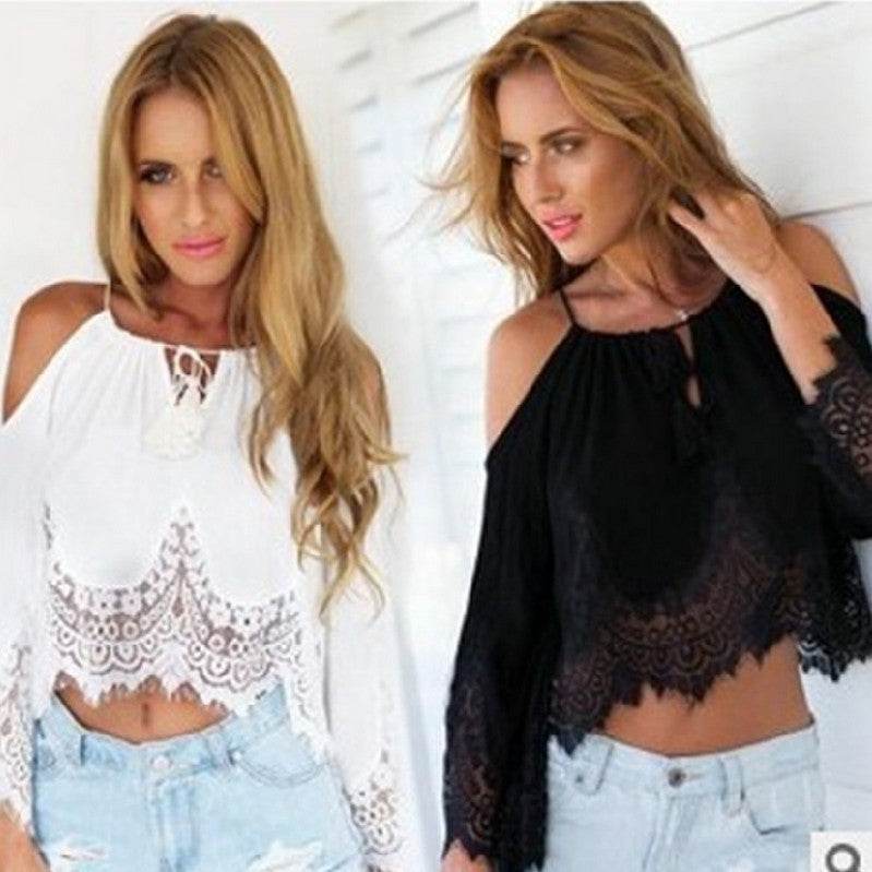 Summer Halter neck crop Lace blouse tank top - Velora
