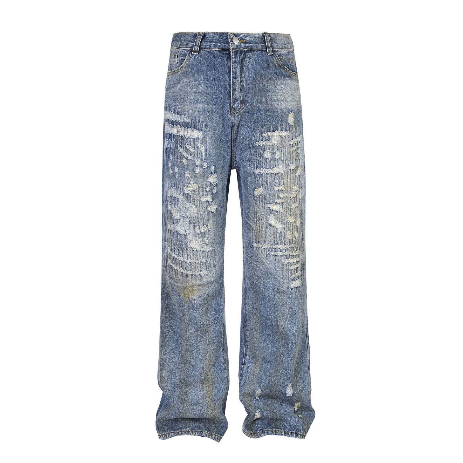 Punk Make Old Ripped Letter Denim Trousers Men Jeans - Velora