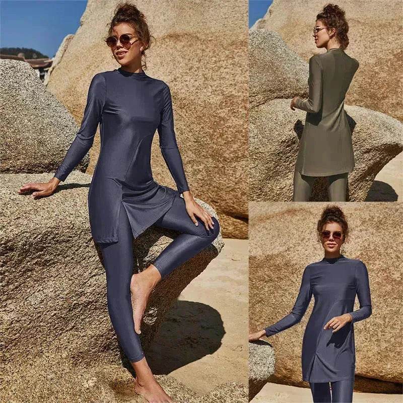 Pure Color Long-sleeved Trousers Fully Surrounded Conservative Beach Surfing Sunscreen ArabSwimsuit - Velora