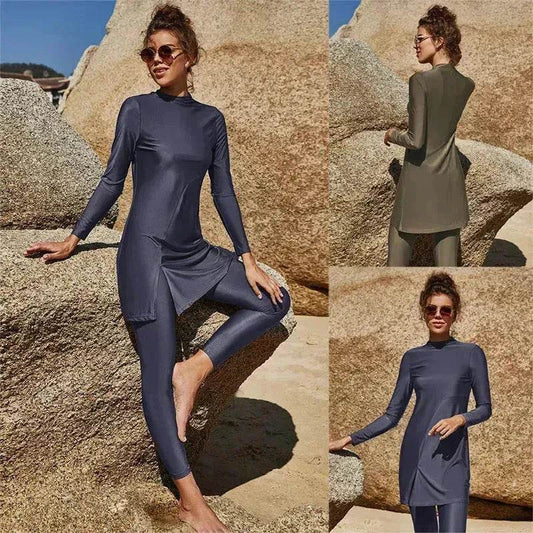 Pure Color Long-sleeved Trousers Fully Surrounded Conservative Beach Surfing Sunscreen ArabSwimsuit - Velora