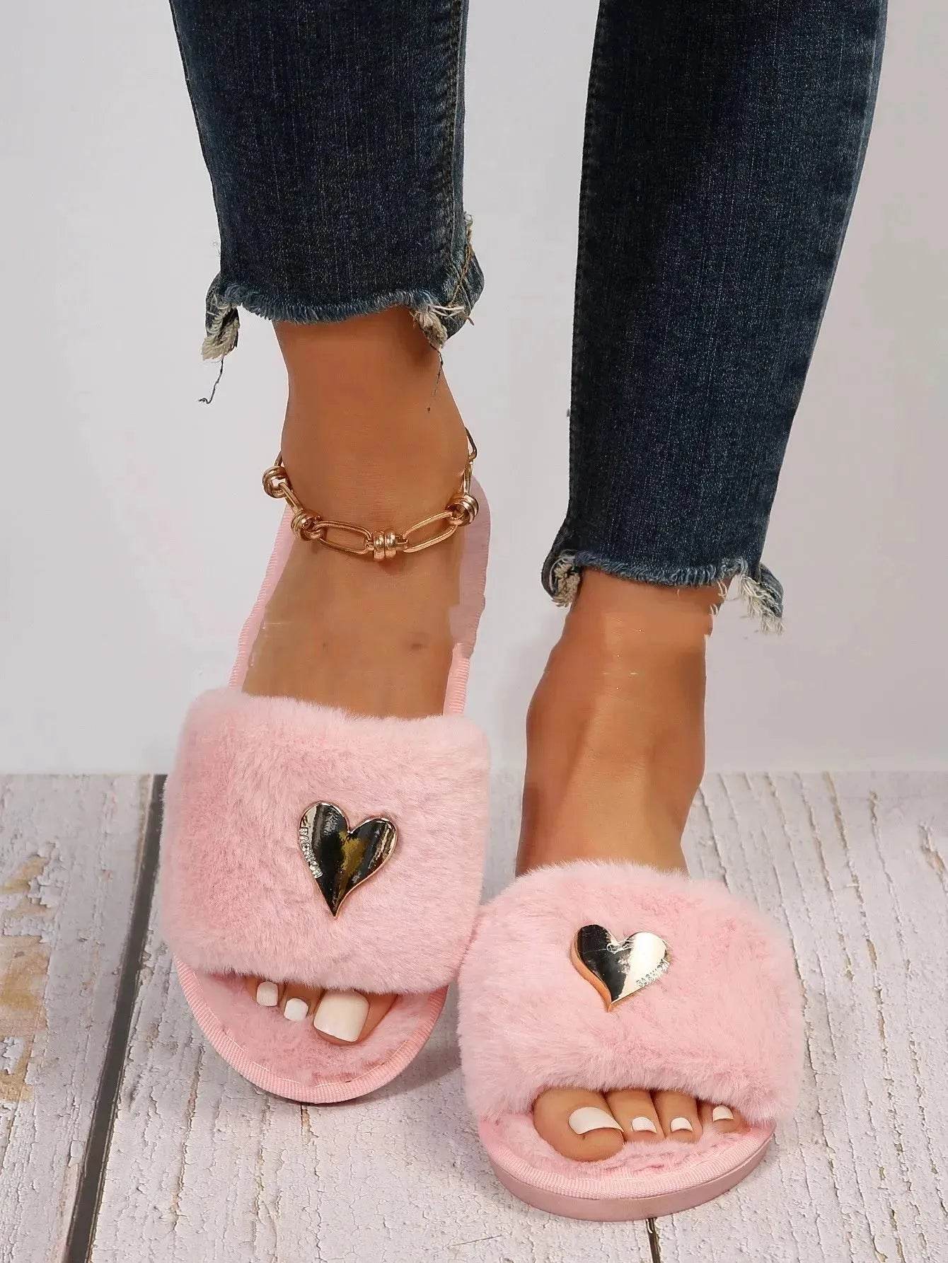 Fluffy Slipper Fall Winter Warm Home Fur Furry Slippers Women Plush Shoes Indoor House Fuzzy Flip Flops Female Padded Fleece Living Bedroom - Velora