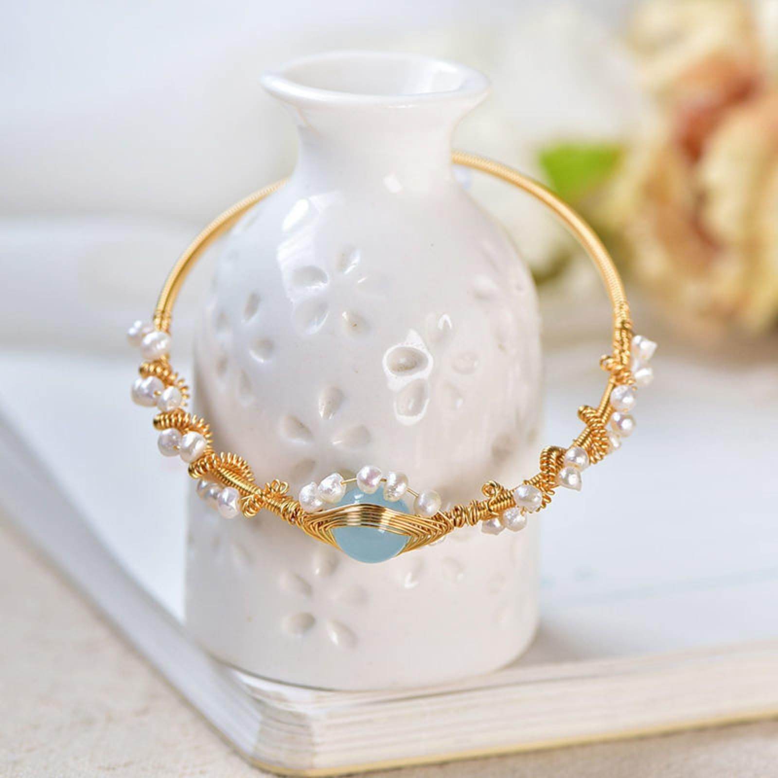 Pearl Bracelets For Women Gold Plating Pearl Bracelet Gold Wire Braided Vintage Style Bracelets Cuff Bracelets Fashion Bracelet - Velora