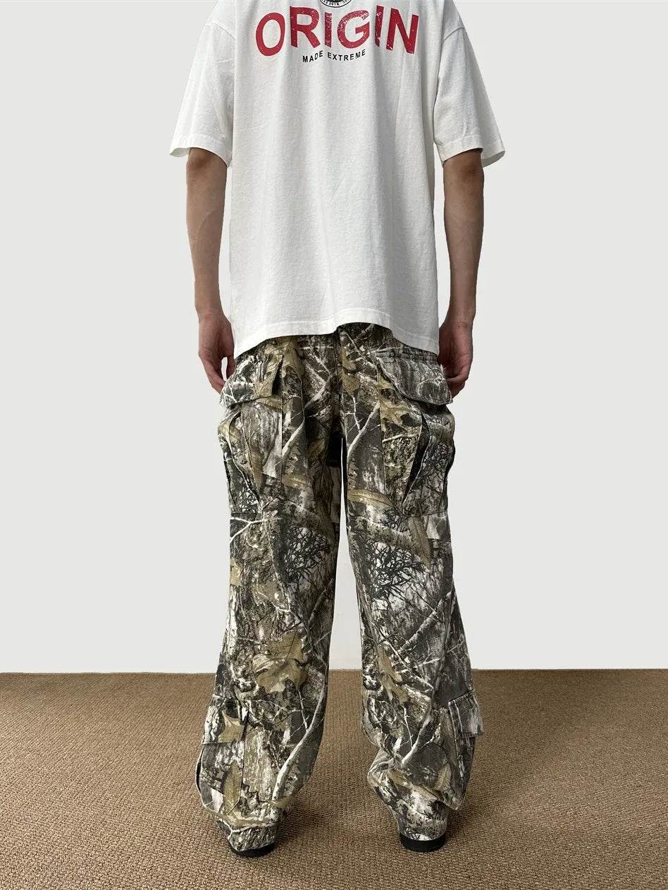 Loose Straight Tree Worn Looking Washed-out Camouflage Printed Cargo pant Men - Velora