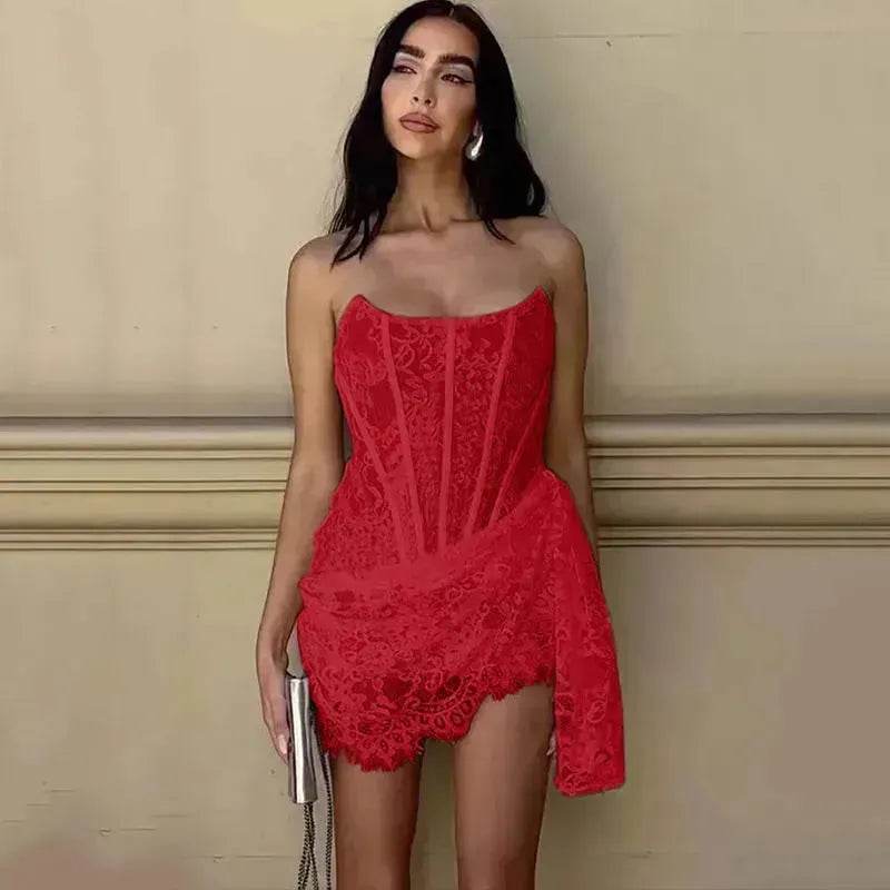 Strapless Lace Tube Top Corset Dress Party Women Fashion And Charming Slim fit Mini Dress for Evening Party Cocktail. - Velora