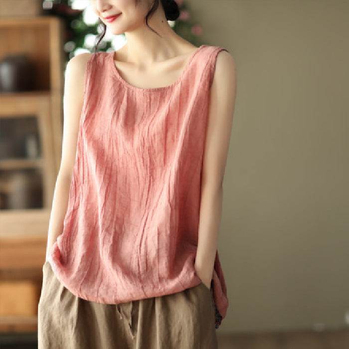 Casual Cotton And Linen Art Solid Color Loose-fitting Versatile summer blouse Top For Women - Velora