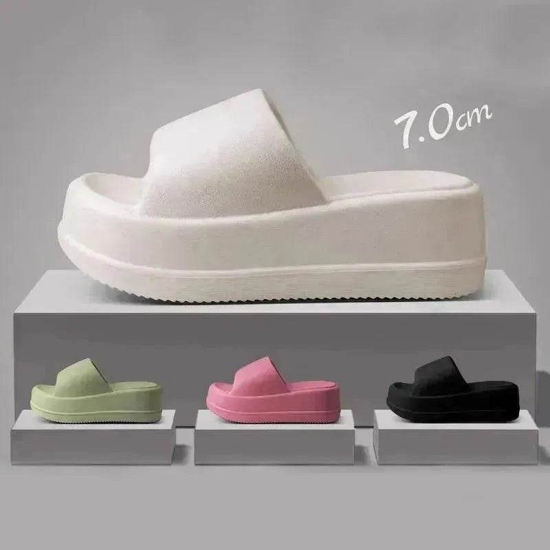 7cm High Heel Flat Slippers Summer Solid Color Non-slip Floor Home Shoes Outdoor Garden Slippers For Women - Velora