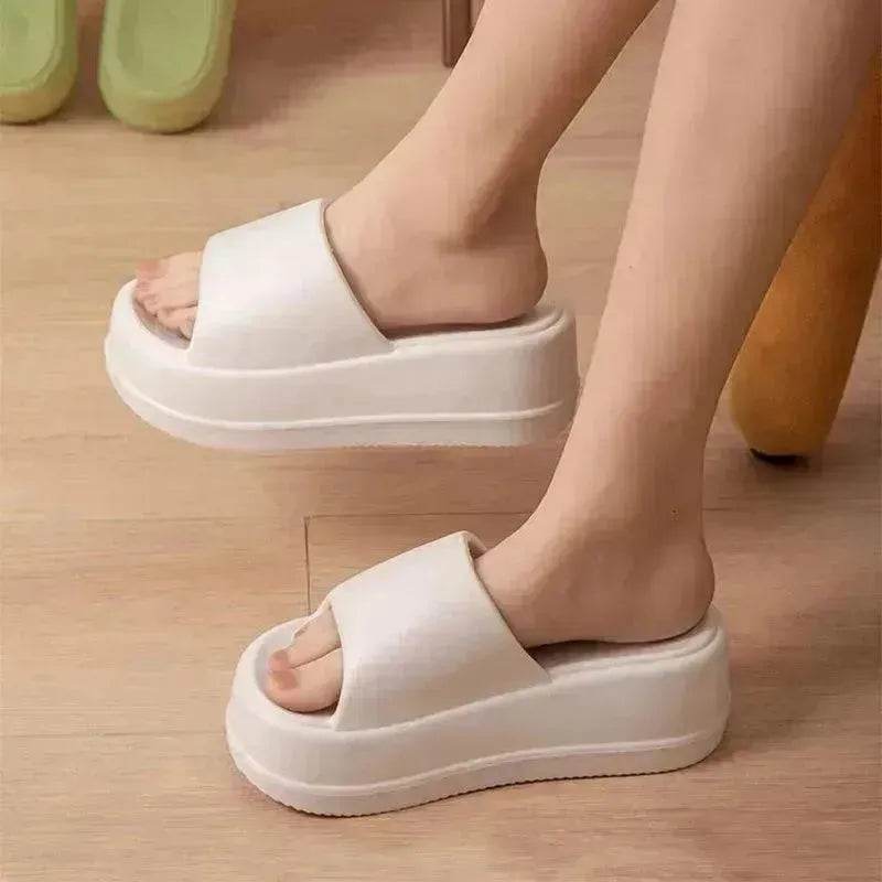 7cm High Heel Flat Slippers Summer Solid Color Non-slip Floor Home Shoes Outdoor Garden Slippers For Women - Velora