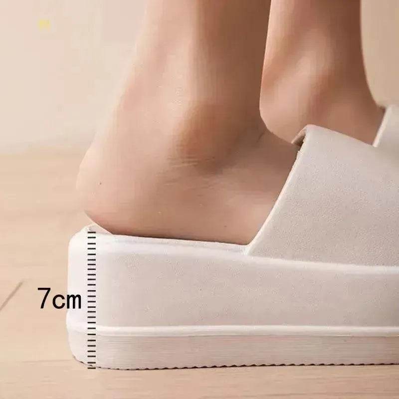 7cm High Heel Flat Slippers Summer Solid Color Non-slip Floor Home Shoes Outdoor Garden Slippers For Women - Velora