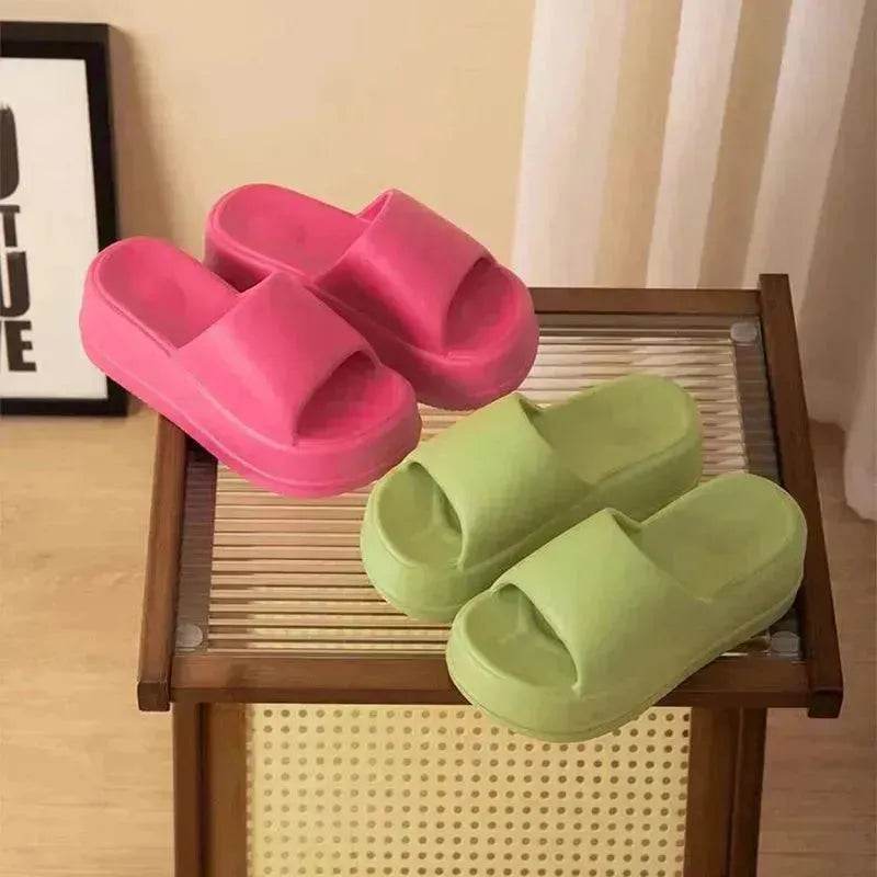 7cm High Heel Flat Slippers Summer Solid Color Non-slip Floor Home Shoes Outdoor Garden Slippers For Women - Velora