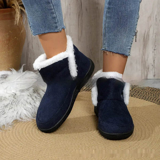 Insulated Cotton-padded Boot Shoes Flat Bottom Solid Color Fleece Lined perfect for winter - Velora